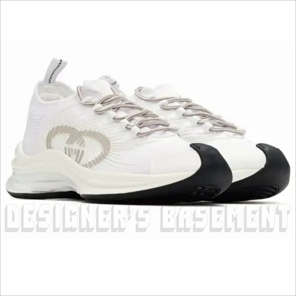 GUCCI Mens 13 G RUN white gray rubber Interlocking G logo side Low Top Sneakers
